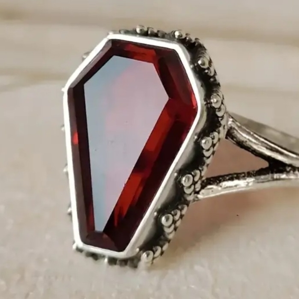 Elegant Red Coffin Ring